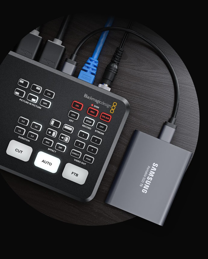 ATEM Mini Pro connected to hardrive.